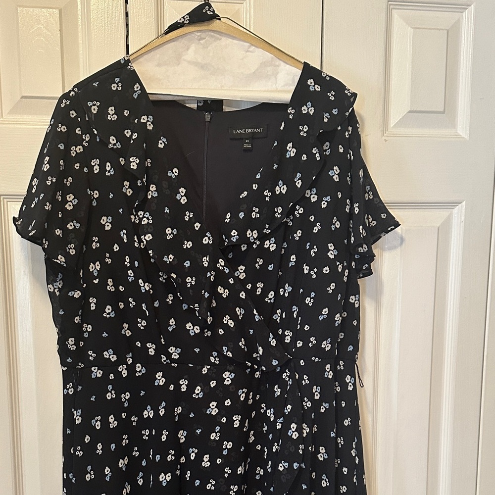 Lane Bryant Black Floral Wrap Midi Dress